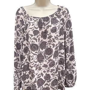 LOFT Brown and cream Floral Blouse Medium bottom Sleeve